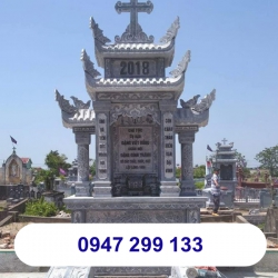 Mẫu mộ đá 2 mái Công giáo đẹp chế tác từ đá tự nhiên xanh đen cao cấp