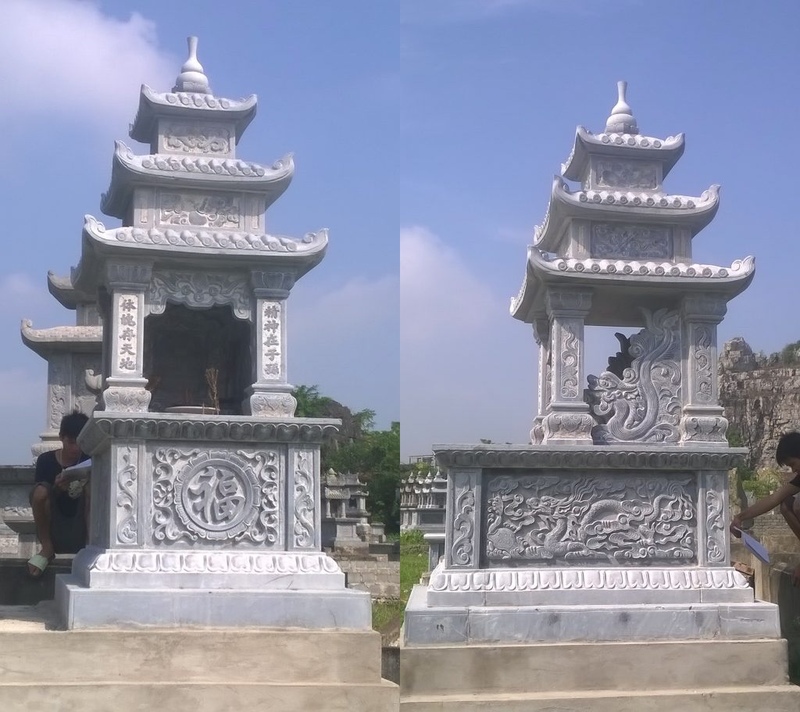 Mộ đá 3 mái có kích thước được chế tác chuẩn phong thuỷ theo thước lỗ ban âm trạch