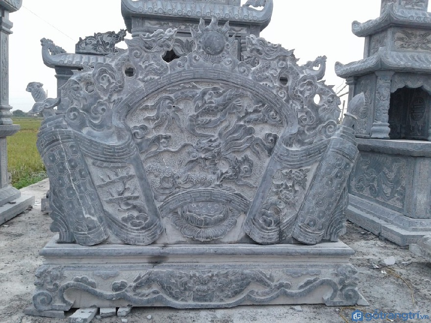 Mẫu cuốn thư đá lưỡng long thư hùng phổ biến 