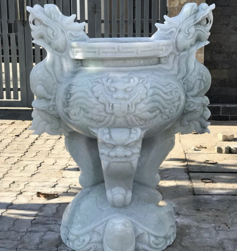 Mẫu lư hương đá cẩm thạch trắng đẹp mỹ mãn 