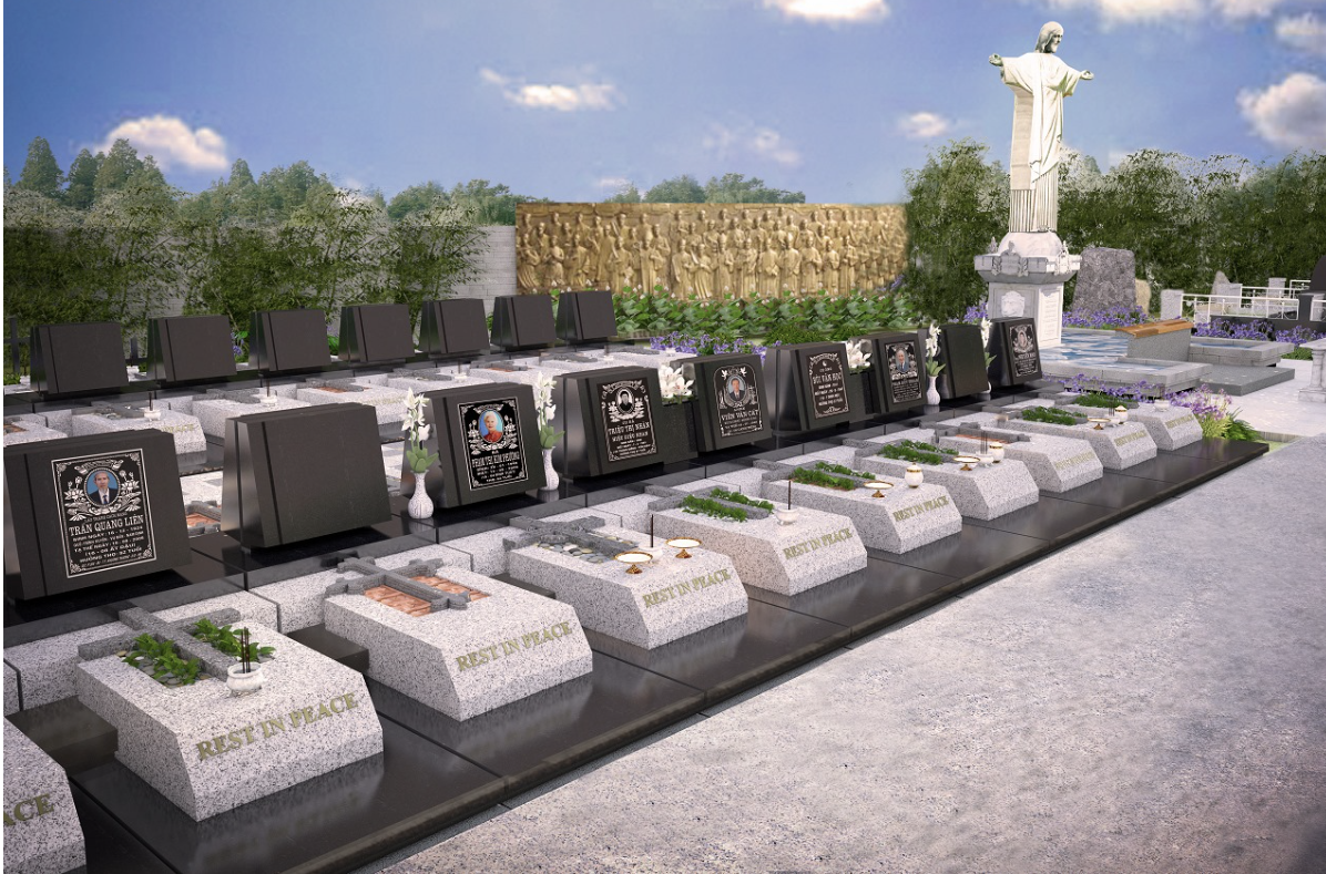 Mẫu mộ công giáo đá với mái hộp