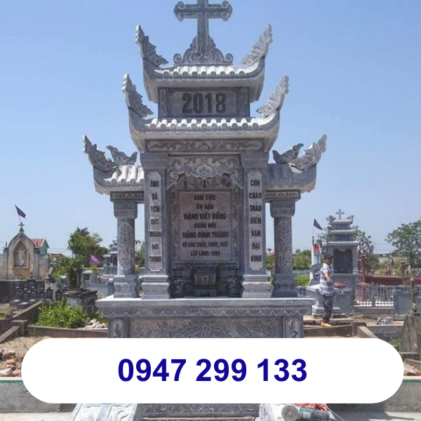 Mẫu mộ đá hai mái Công giáo chuẩn phong thuỷ 
