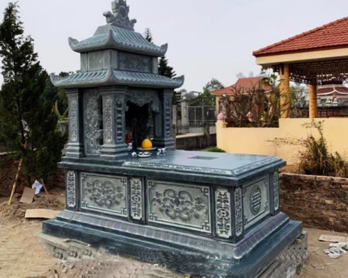 Mẫu mộ đá xanh rêu nguyên khối cao cấp 