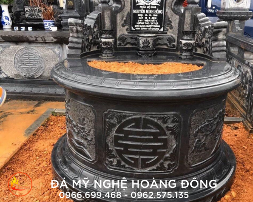 Mẫu mộ tròn chế tác từ đá đen tự nhiên cao cấp 