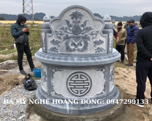 Mẫu mộ đá tròn hoạ tiết hoa sen tinh tế, sang trọng 