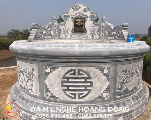 Mẫu mộ đá tròn hoa văn Tứ quý chuẩn phong thuỷ 