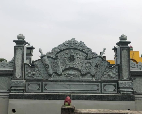 Mẫu cuốn thư đá xanh đen được bài trí tại khu lăng mộ đá