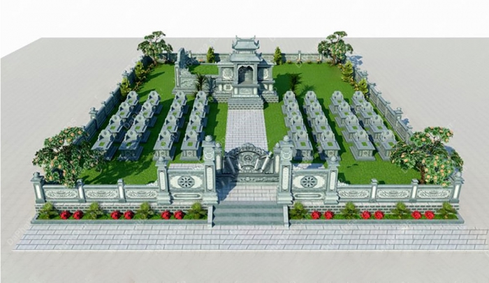25+ mẫu thiết kế lăng mộ gia đình hiện đại, chuẩn phong thuỷ hình 7 Mẫu Thiết Kế Phối Cảnh Khu Lăng Mộ Tuyệt Đẹp Số 05 mã BTK05