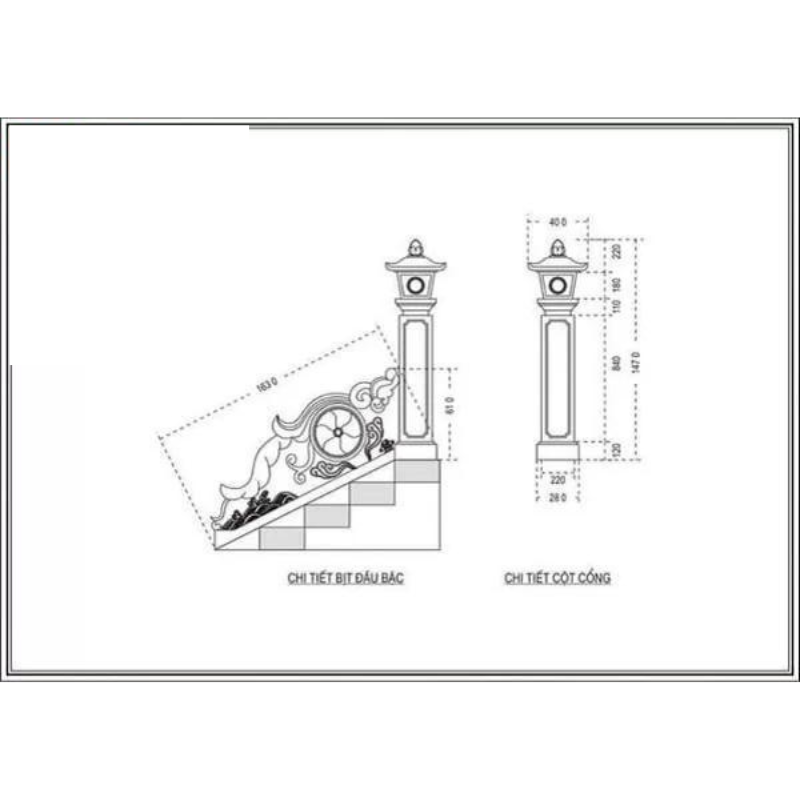 Thiết kế bậc thang đá bước đến khu vực chính của lăng mộ 